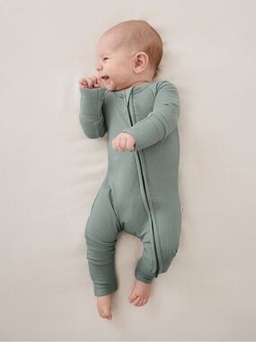 Little Sleepies Emerald Ribbed Zipper Footie